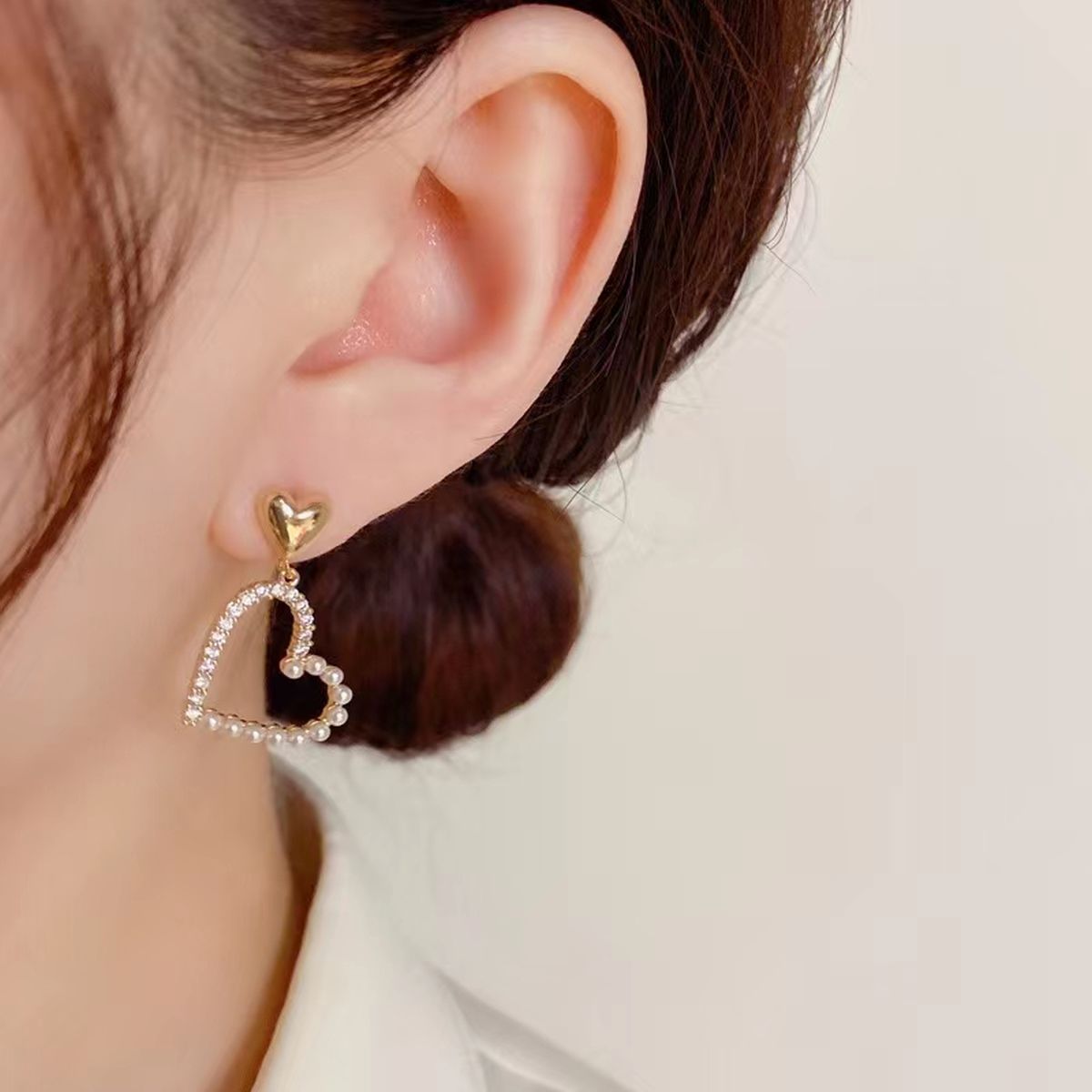 Heart Love Pearl CZ 18K Gold Dangling Earring For Women Bulk