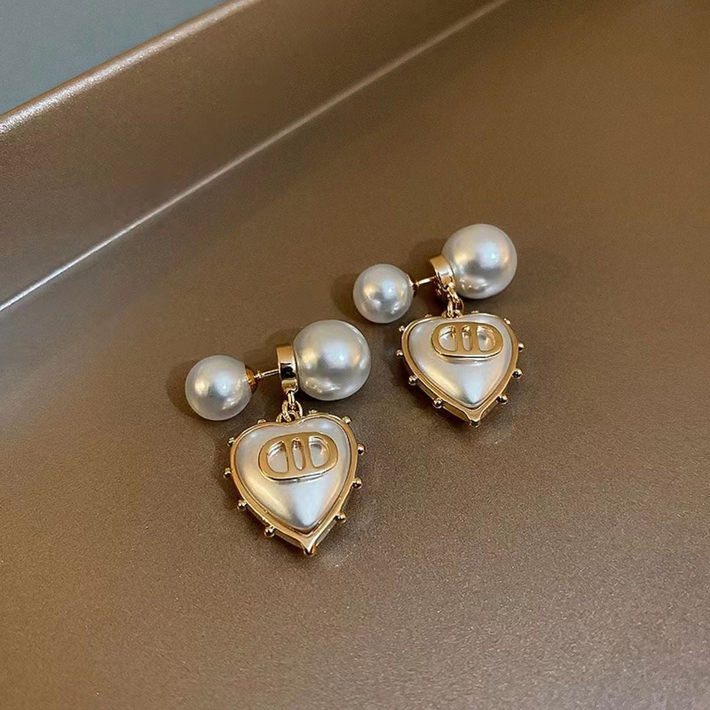 Heart Love Cd Copper 18K Gold Pearl Stud Drop Earring For Women Bulk