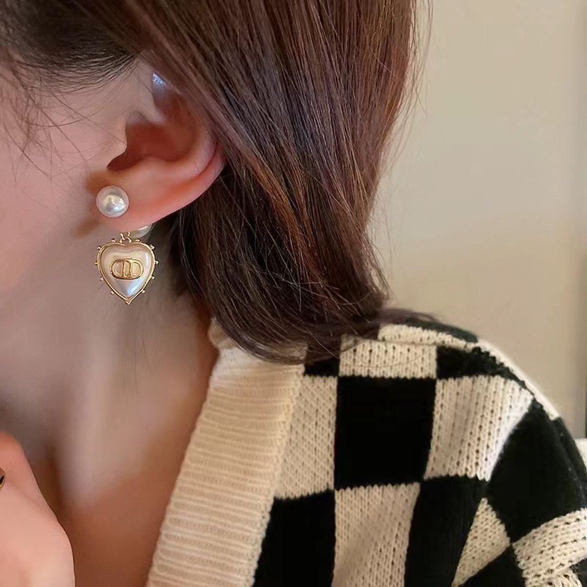 Heart Love Cd Copper 18K Gold Pearl Stud Drop Earring For Women Bulk