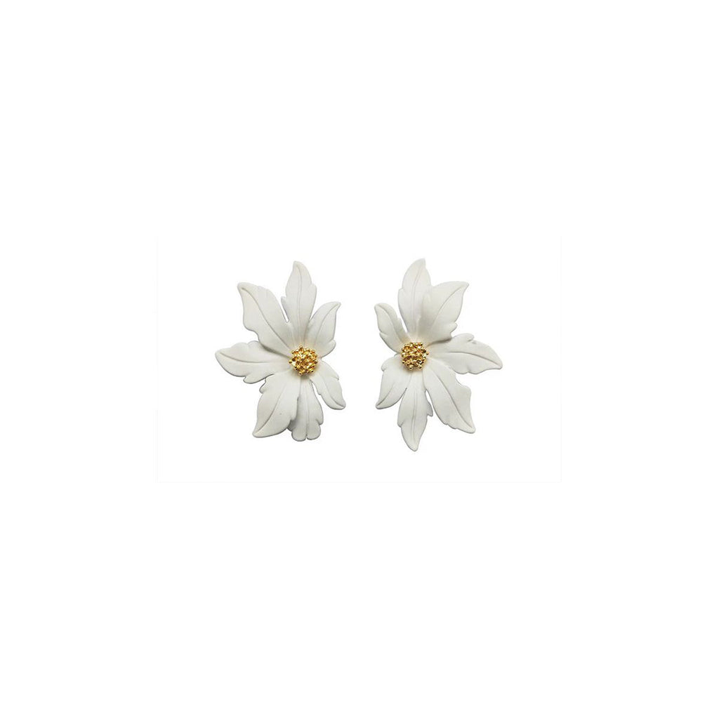 Large White Flower Copper 18K Gold Stud Earring For Women Bulk