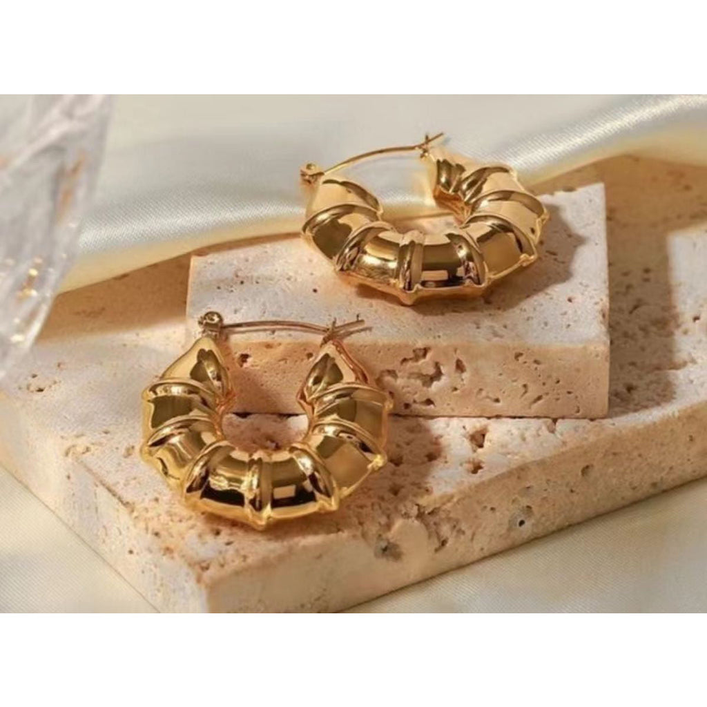 Braided Glossy 18K Gold Copper Anti Tarnish Hoop Bali Earrings Bulk