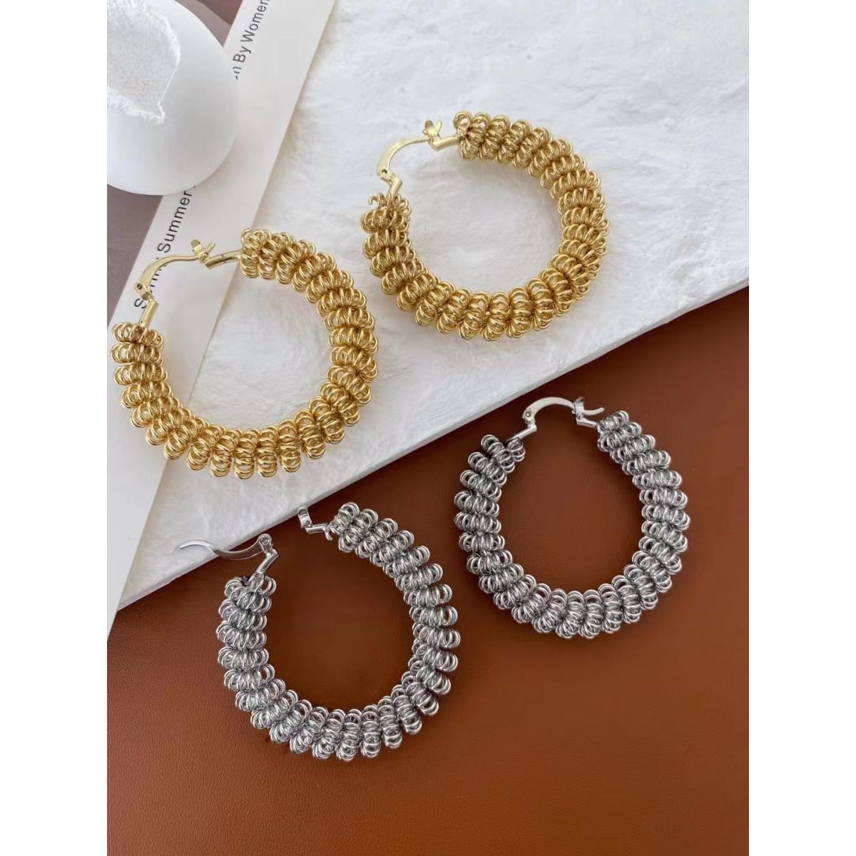 Large Wired Rope 18K Gold Anti Tarnish Copper Hoop Bali Earrings Bulk