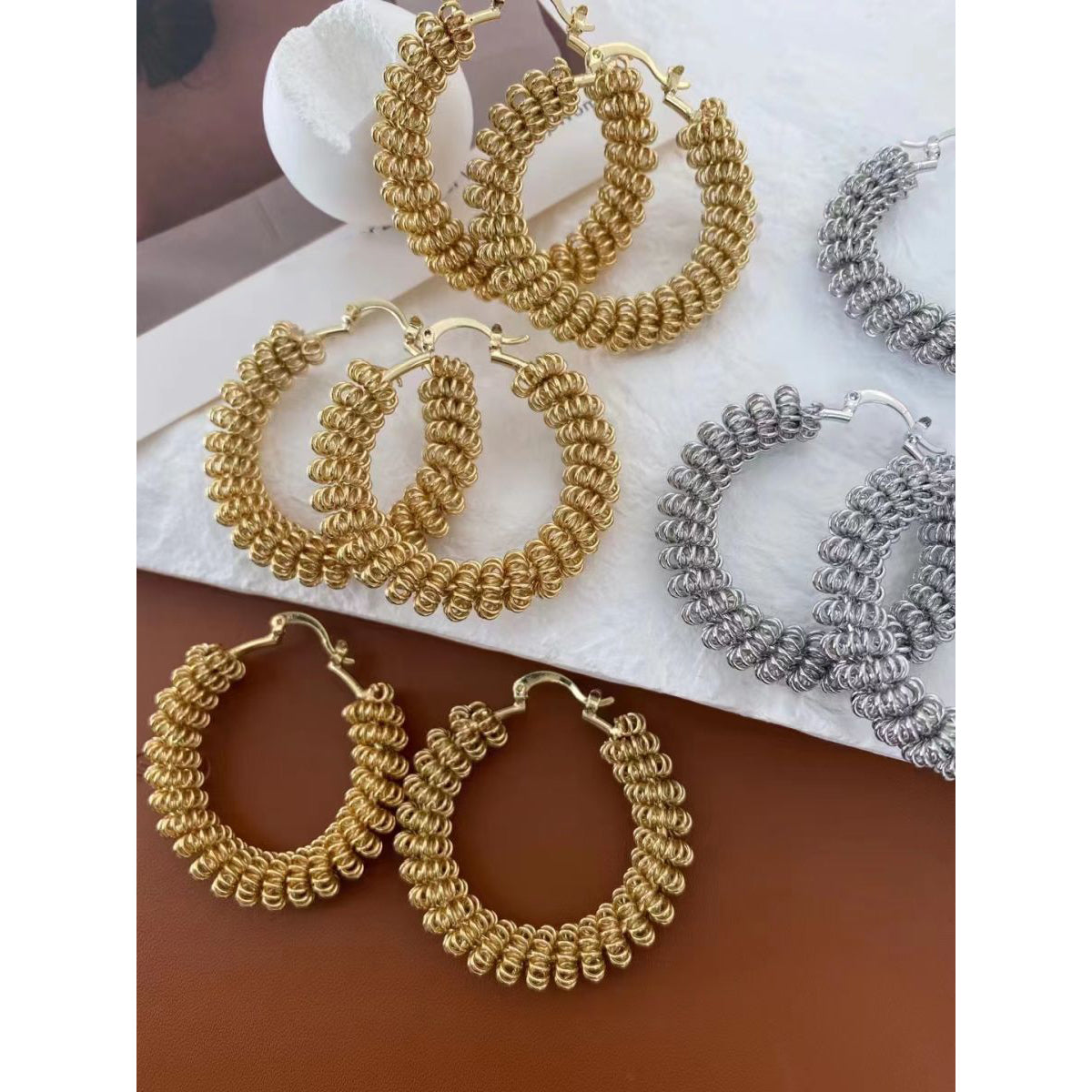 Large Wired Rope 18K Gold Anti Tarnish Copper Hoop Bali Earrings Bulk Secondary image