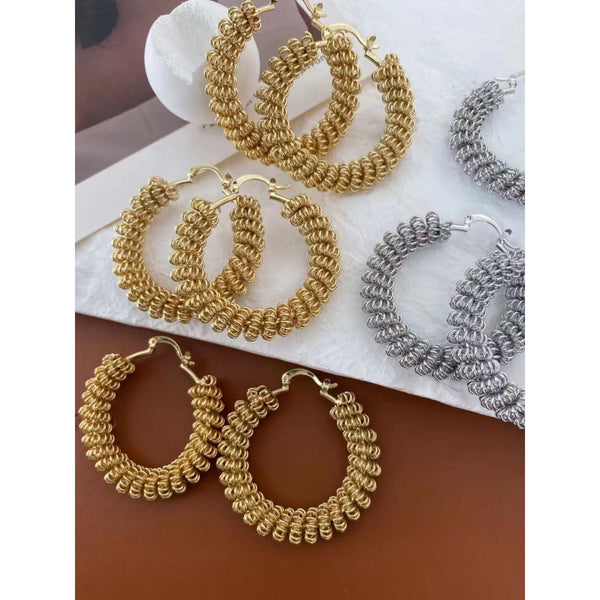 Large Wired Rope 18K Gold Anti Tarnish Copper Hoop Bali Earrings Bulk Secondary image