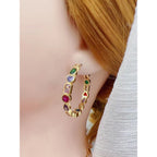 Rainbow Multi Color Fancy Zircon Gold Copper Hoop Bali Earrings Bulk