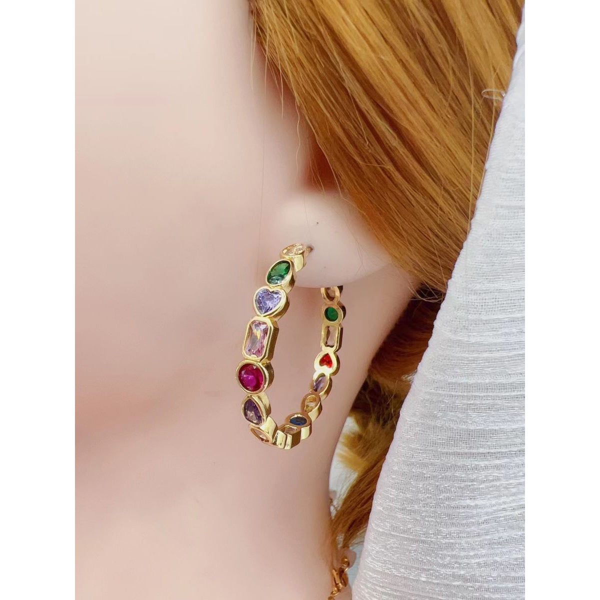 Rainbow Multi Color Fancy Zircon Gold Copper Hoop Bali Earrings Bulk