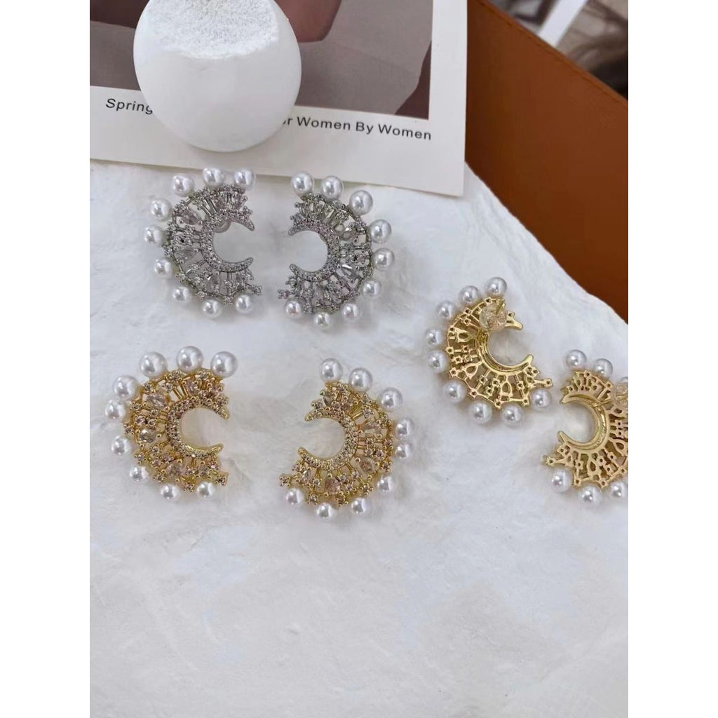 Marquise Pearl Crescent Gold Copper Dangler Chand Bali Earring Bulk