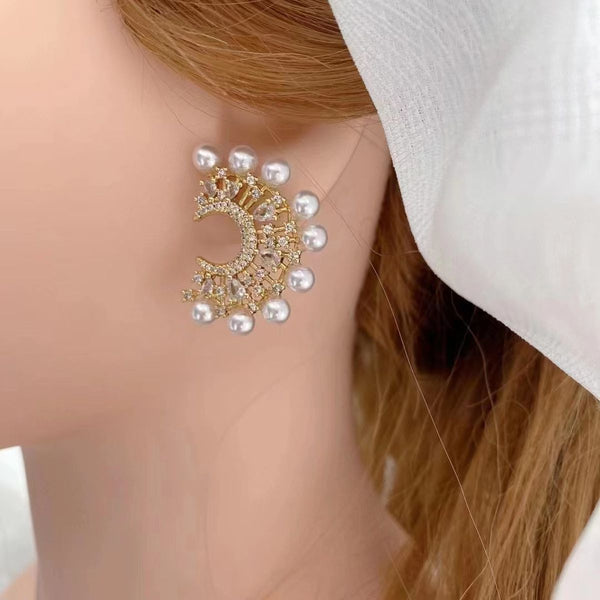 Marquise Pearl Crescent Gold Copper Dangler Chand Bali Earring Bulk Secondary image