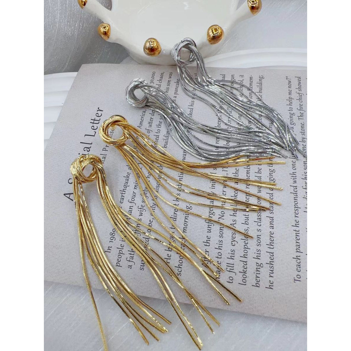 Long Tassel 18K Gold Anti Tarnish Copper Dangler Earring Women Bulk Secondary image