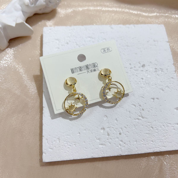 Moon Stone Star Galaxy 18K Gold Copper Dangling Drop Earring Bulk Main image