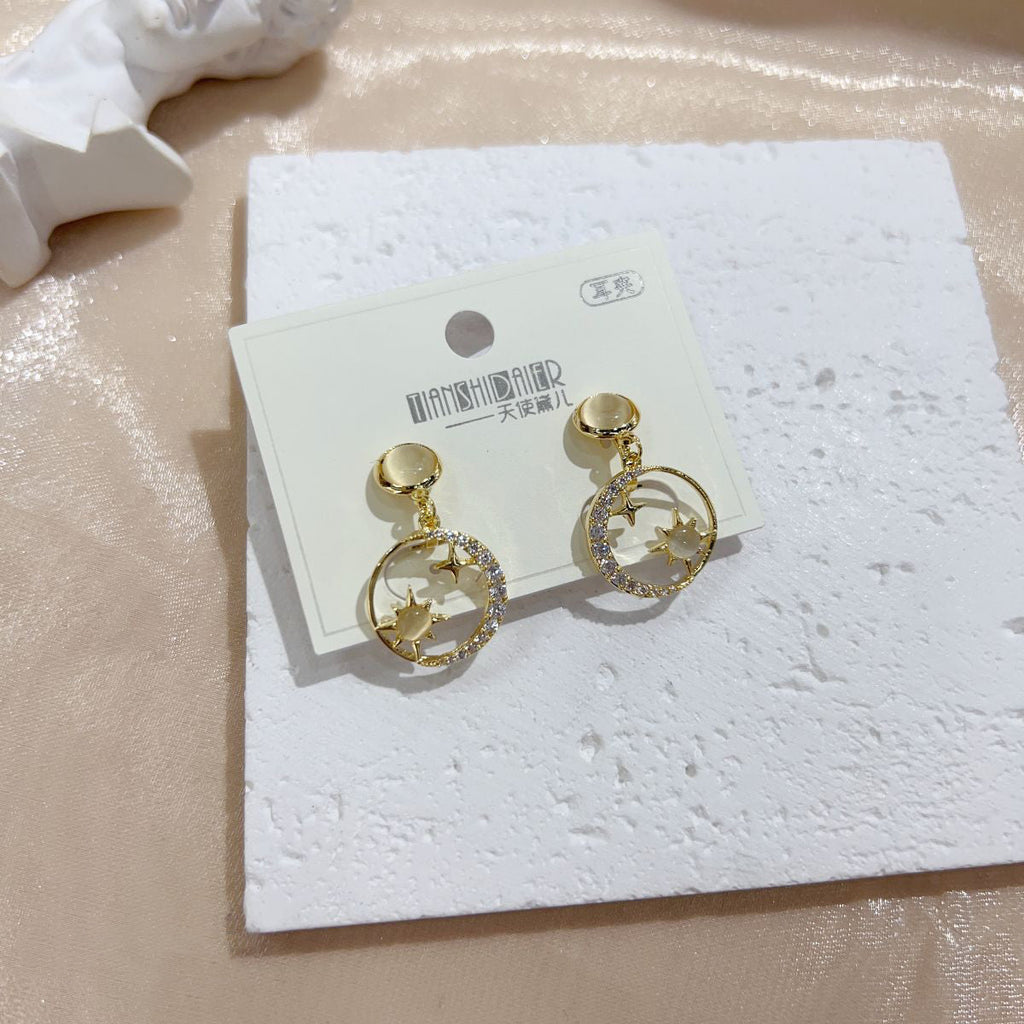 Moon Stone Star Galaxy 18K Gold Copper Dangling Drop Earring Bulk