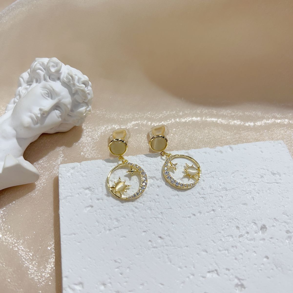 Moon Stone Star Galaxy 18K Gold Copper Dangling Drop Earring Bulk Secondary image