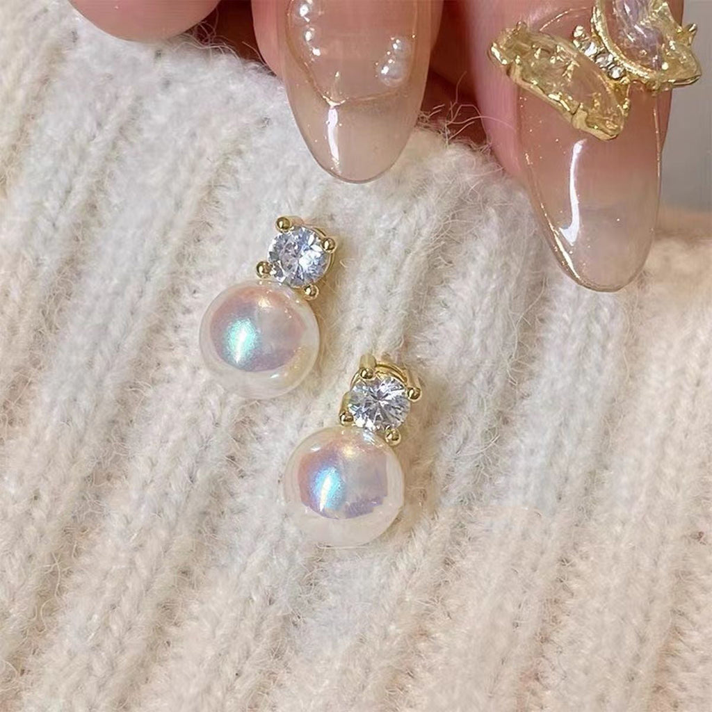 Solitaire CZ Classic Pearl 18K Gold Copper Stud Earring Bulk