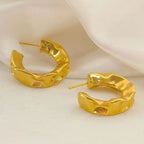 Beaten Gold Glossy 18K Gold Anti Tarnish Copper Hoop Bali Earring Bulk