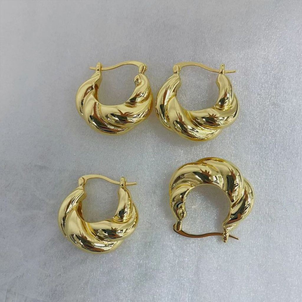 Croissant Twisted Glossy Gold Anti Tarnish Hoop Bali Earring Bulk