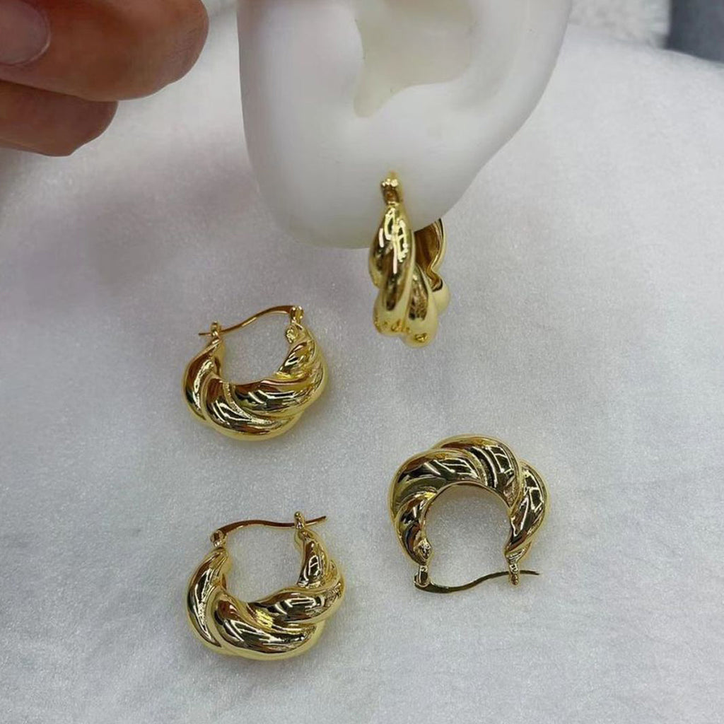 Croissant Twisted Glossy Gold Anti Tarnish Hoop Bali Earring Bulk