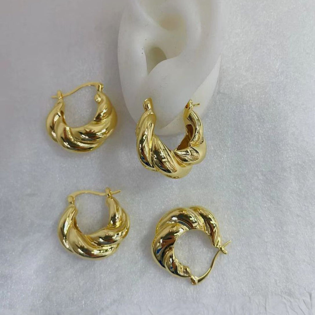 Croissant Twisted Glossy Gold Anti Tarnish Hoop Bali Earring Bulk