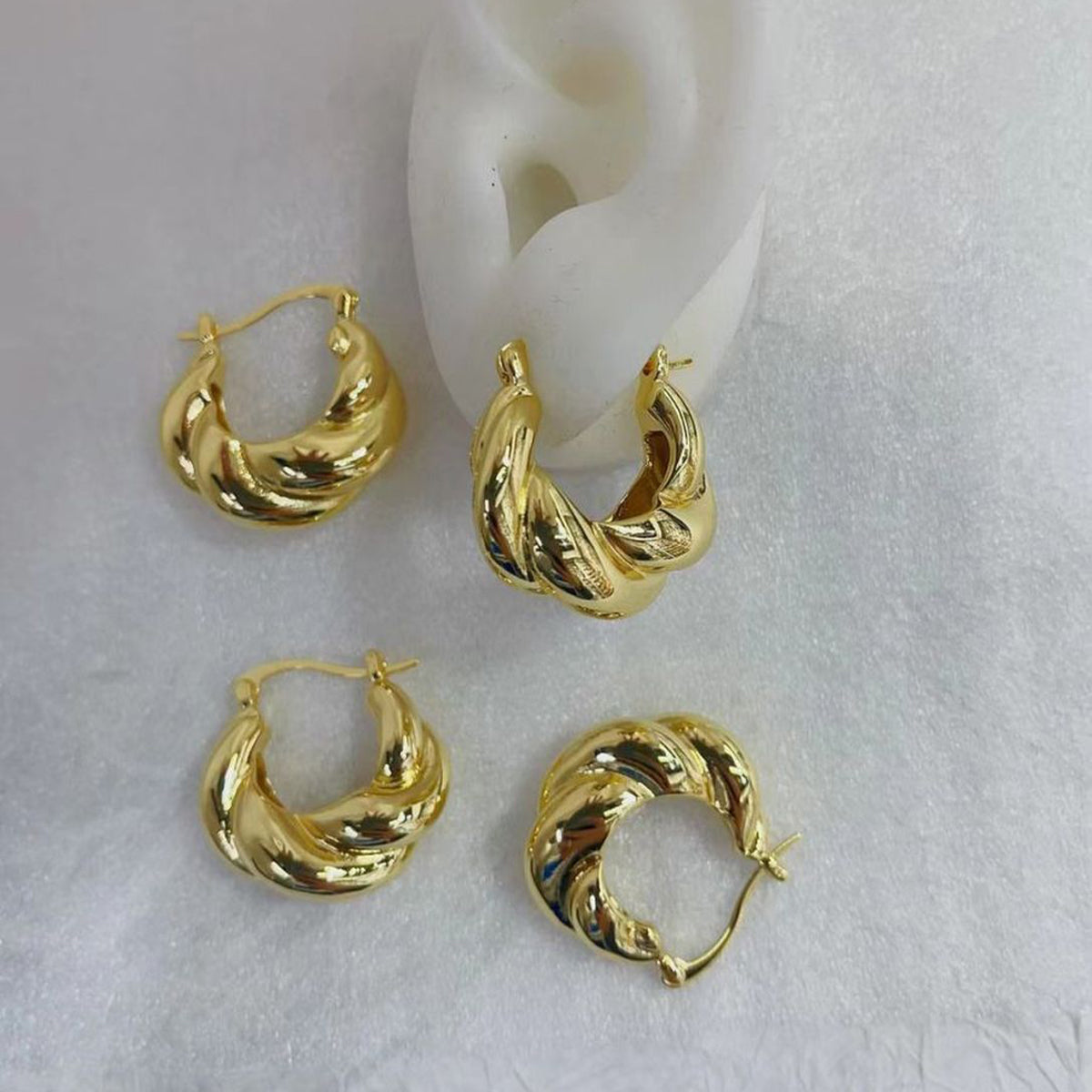 Croissant Twisted Glossy Gold Anti Tarnish Hoop Bali Earring Bulk