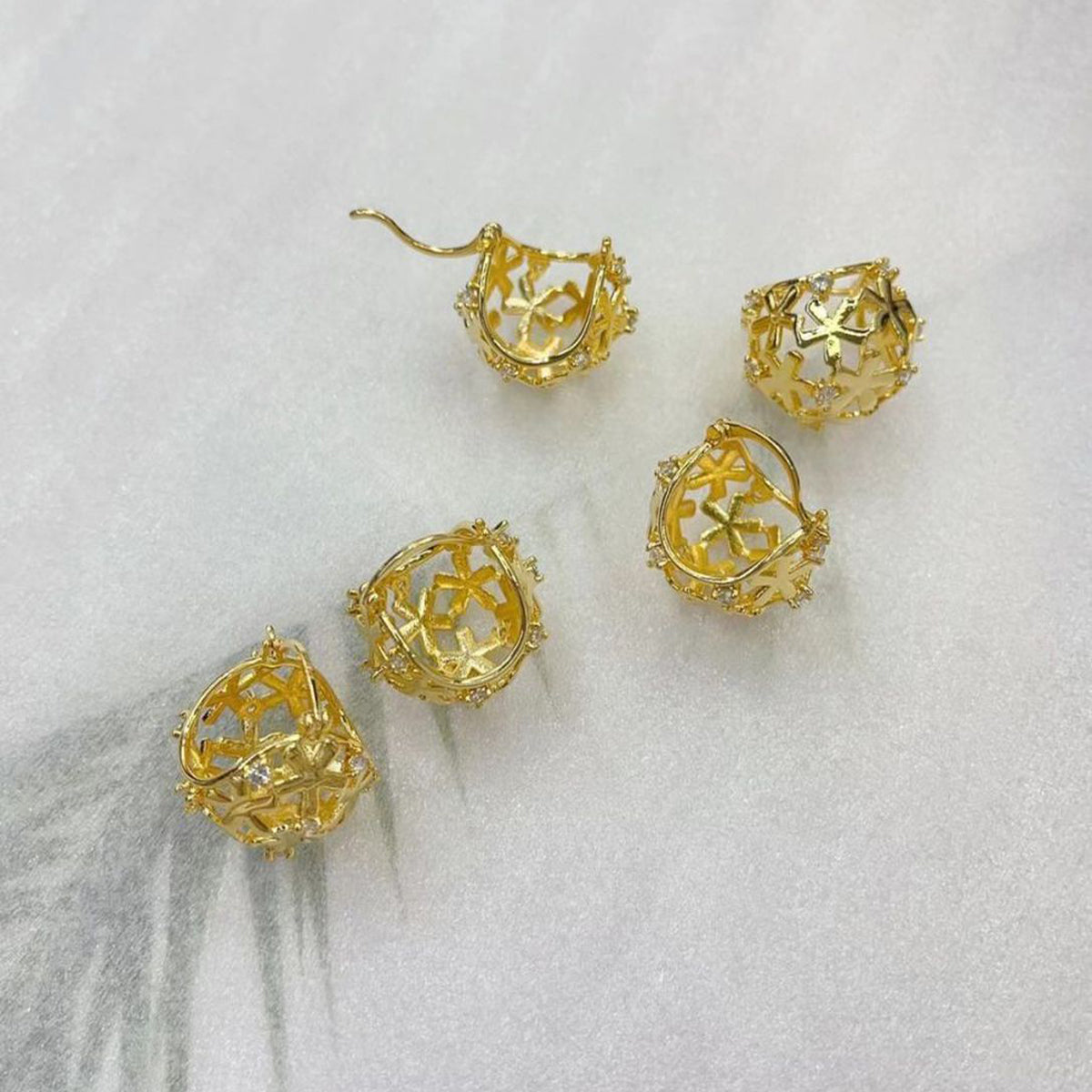 Floral Filigree Ball Glossy Gold Anti Tarnish Hoop Bali Earring Bulk