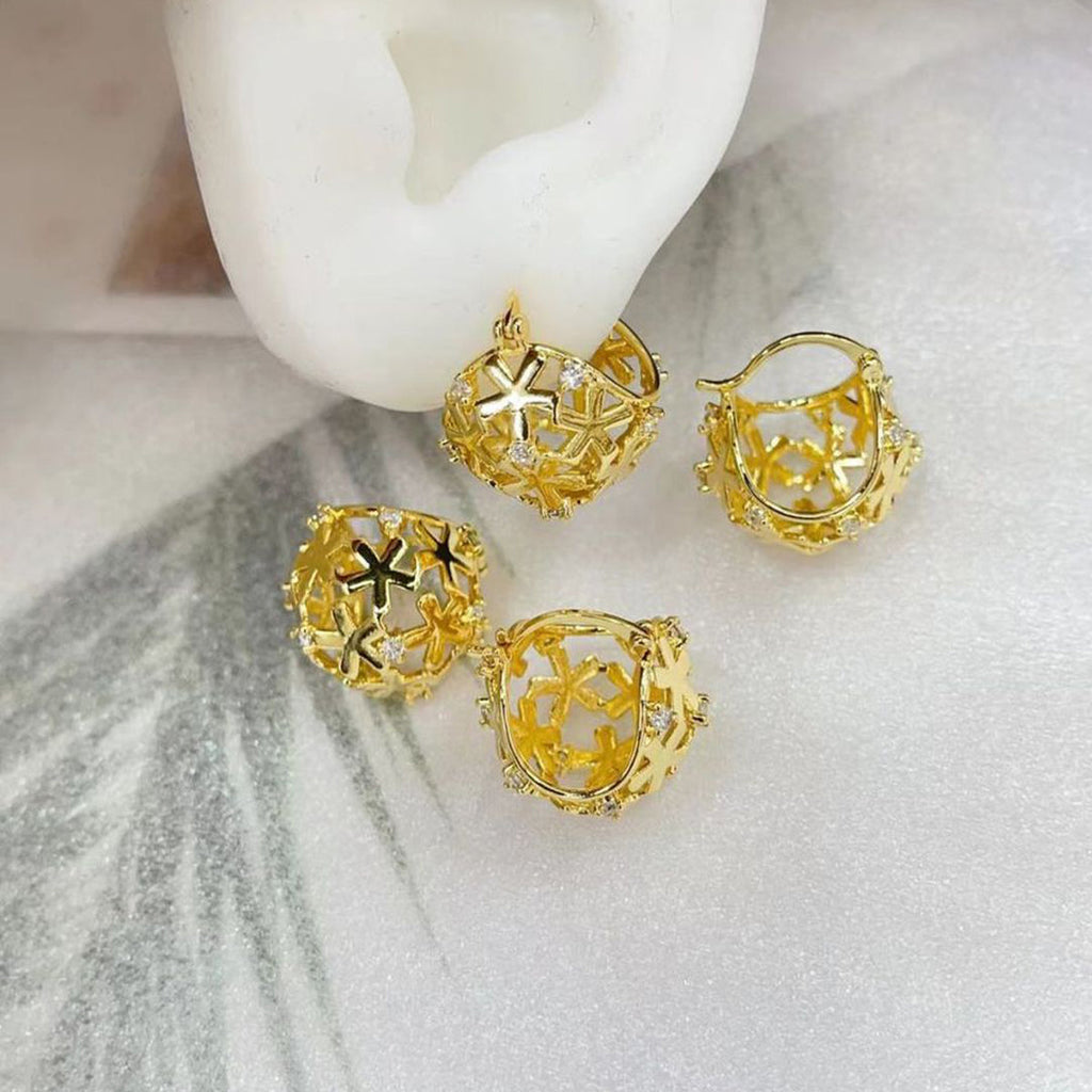 Floral Filigree Ball Glossy Gold Anti Tarnish Hoop Bali Earring Bulk