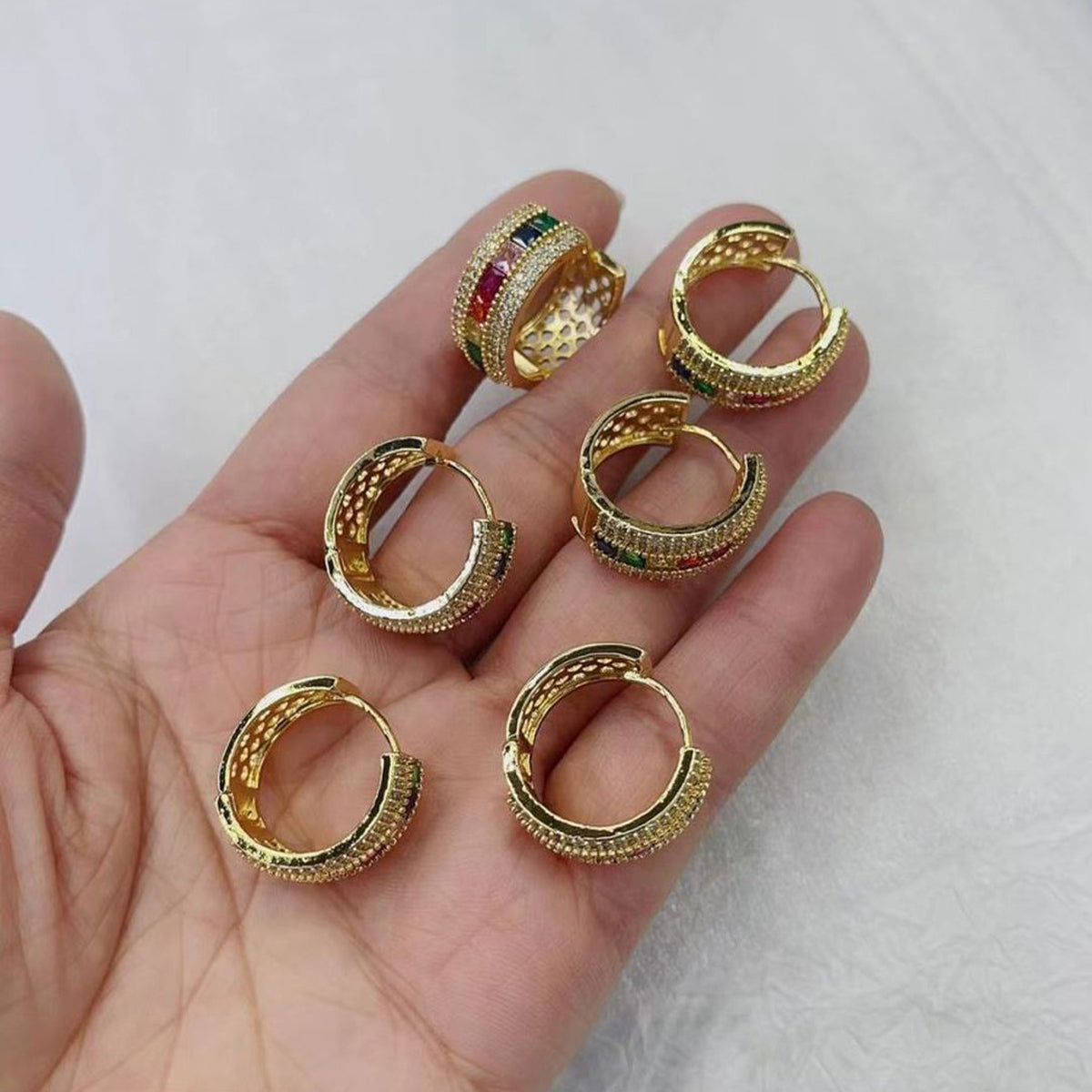 Rainbow Multi Color CZ 18K Gold Copper Hoop Bali Earring Bulk Main image