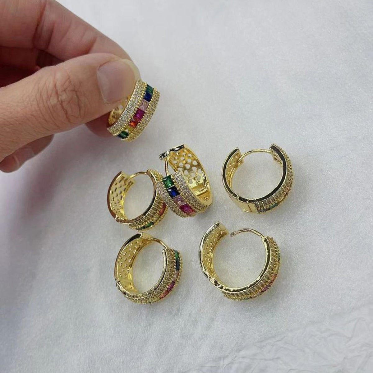 Rainbow Multi Color CZ 18K Gold Copper Hoop Bali Earring Bulk Secondary image