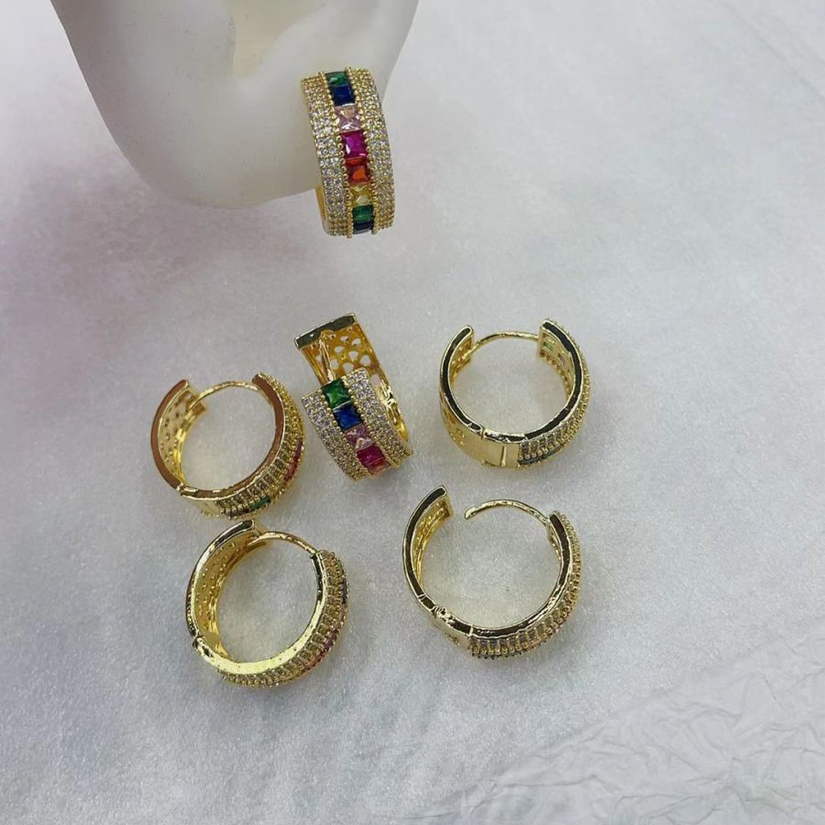 Rainbow Multi Color CZ 18K Gold Copper Hoop Bali Earring Bulk