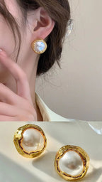 Wrapped Beaten 18K Gold Pearl Stud Earring For Women Bulk