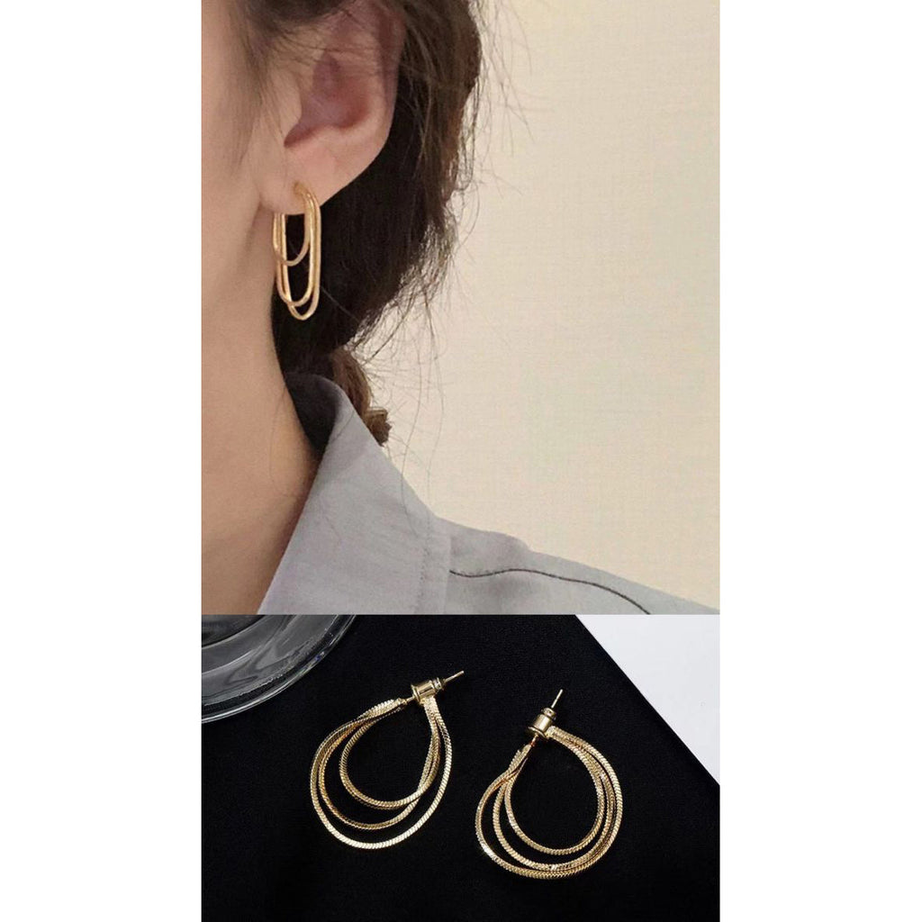 Triple Box Chain 18K Gold Dangling Earring For Women Bulk