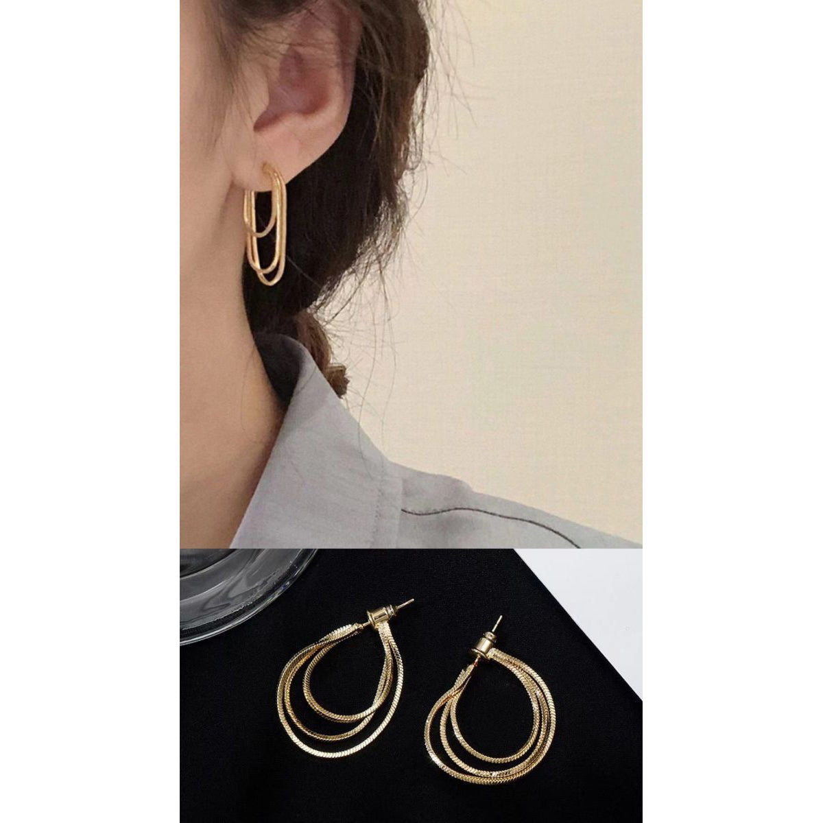 Triple Box Chain 18K Gold Dangling Earring For Women Bulk