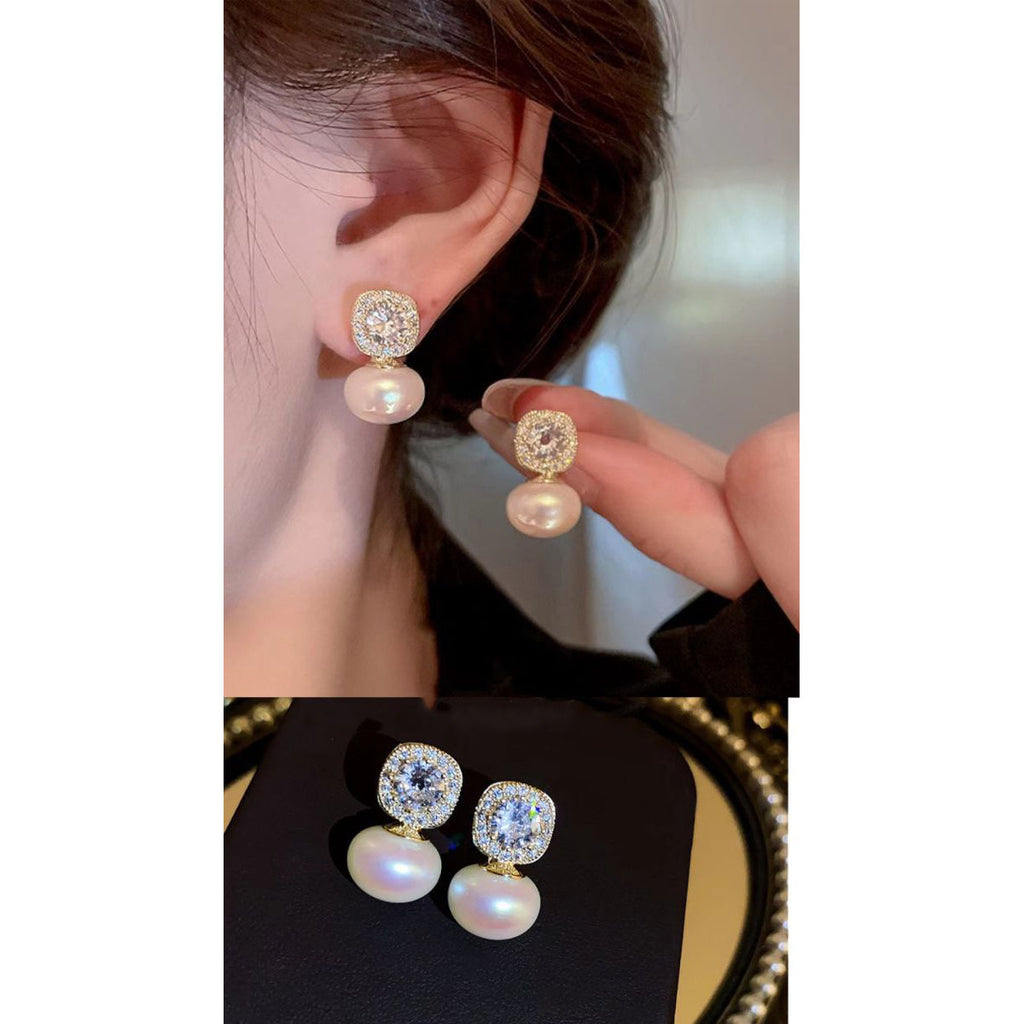 Cubic Zirconia Pearl 18K Gold Stud Earring For Women Bulk