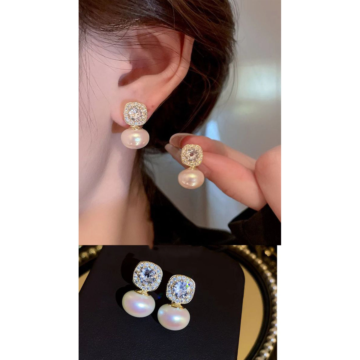 Cubic Zirconia Pearl 18K Gold Stud Earring For Women Bulk
