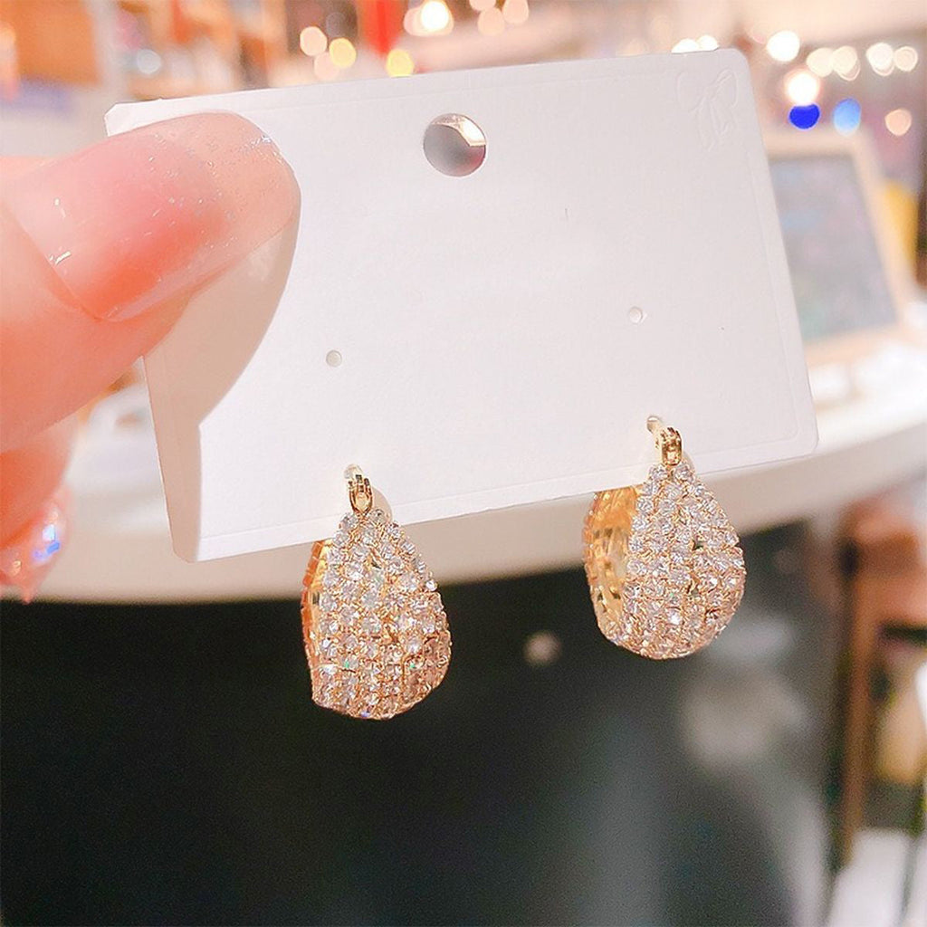 Rhinestone Studded 18K Gold Plated Hoop Bali Earring For Women Bulk