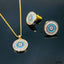 Evil Eye Baguette 18K Gold Blue Copper Pendant Chain Earring Set Bulk