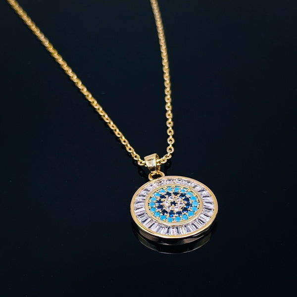 Evil Eye Baguette 18K Gold Blue Copper Pendant Chain Earring Set Bulk Secondary image