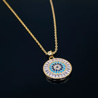 Evil Eye Baguette 18K Gold Blue Copper Pendant Chain Earring Set Bulk