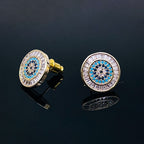 Evil Eye Baguette 18K Gold Blue Copper Pendant Chain Earring Set Bulk