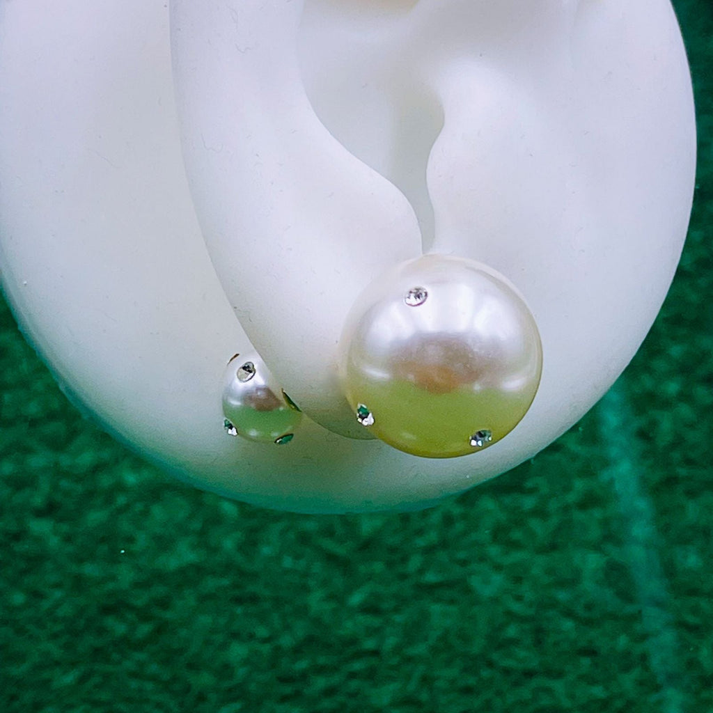 Post Dual Pearl Studded Zircon 18K Gold Double Side Stud Earring Bulk