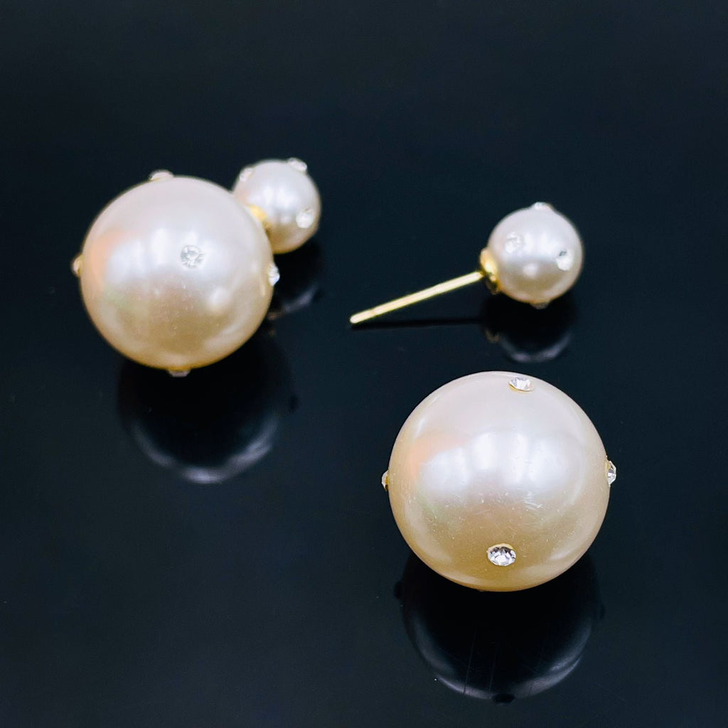 Post Dual Pearl Studded Zircon 18K Gold Double Side Stud Earring Bulk