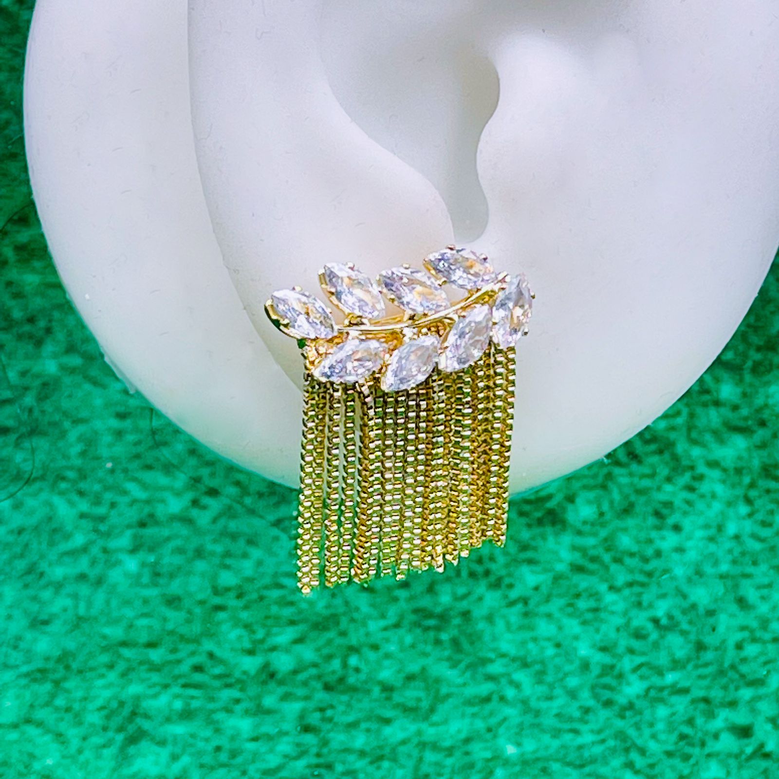 Leaf Pear Cut CZ 18K Gold Dangler Tassel Chain Earring Bulk Secondary image
