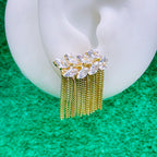 Leaf Pear Cut CZ 18K Gold Dangler Tassel Chain Earring Bulk