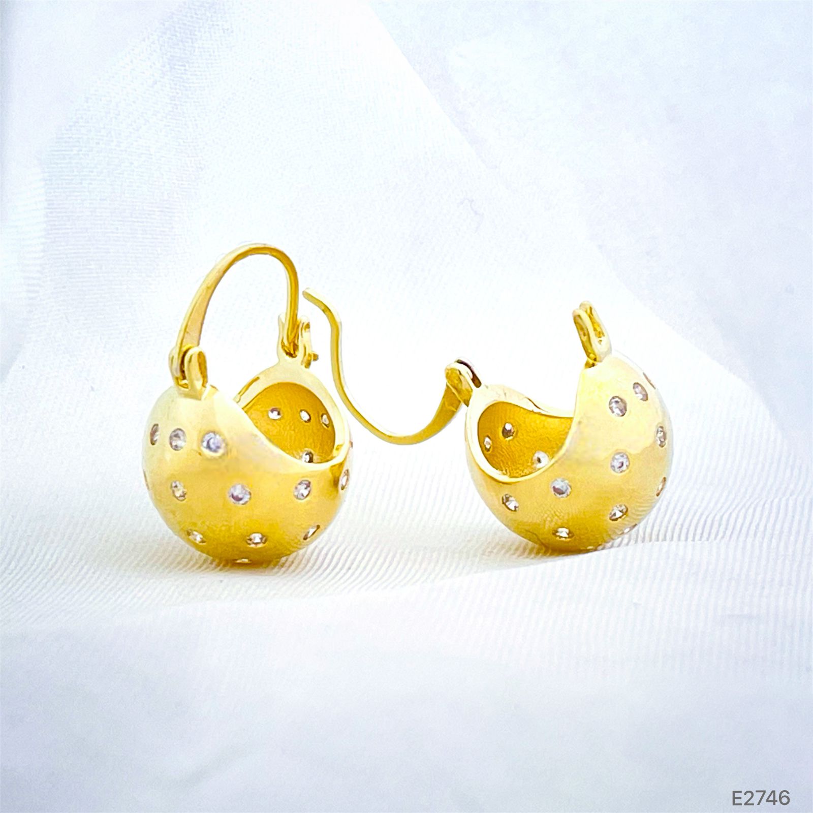 Disco Cubic Zirconia 18K Gold Anti Tarnish Ball Hoop Earring Bulk Main image