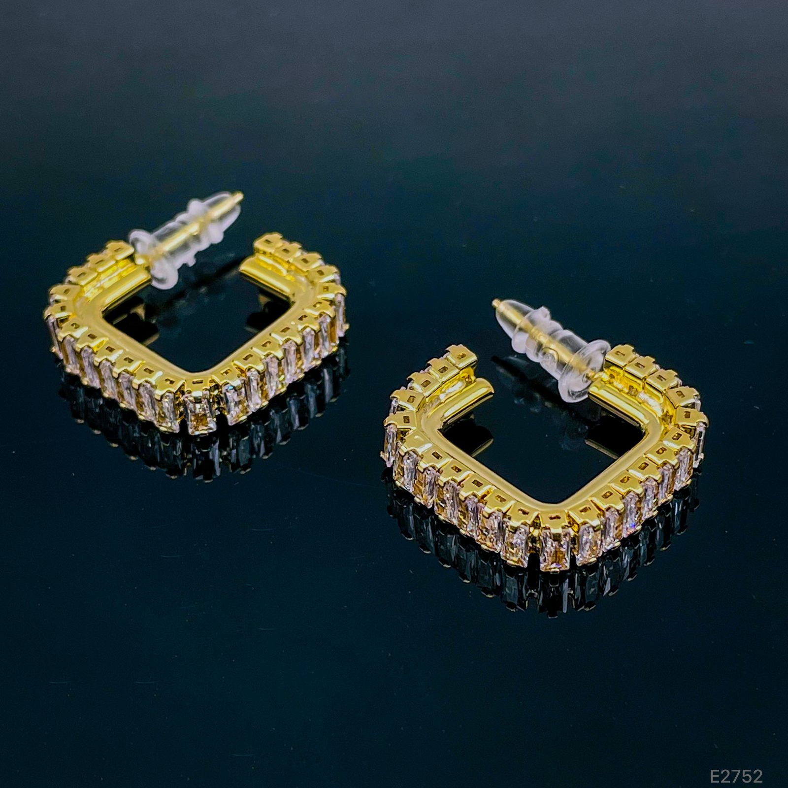Baguette Cubic Zirconia Square 18K Gold Anti Tarnish Hoop Earring Bulk Main image