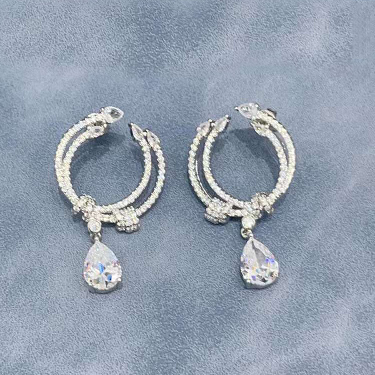 Pear Cubic Zirconia Silver Anti Tarnish Dangling Earring Women Bulk