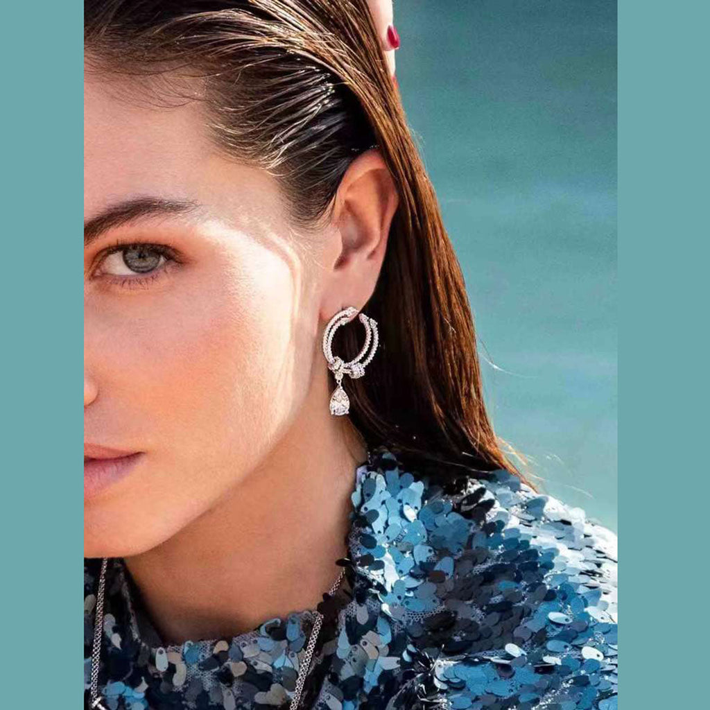 Pear Cubic Zirconia Silver Anti Tarnish Dangling Earring Women Bulk