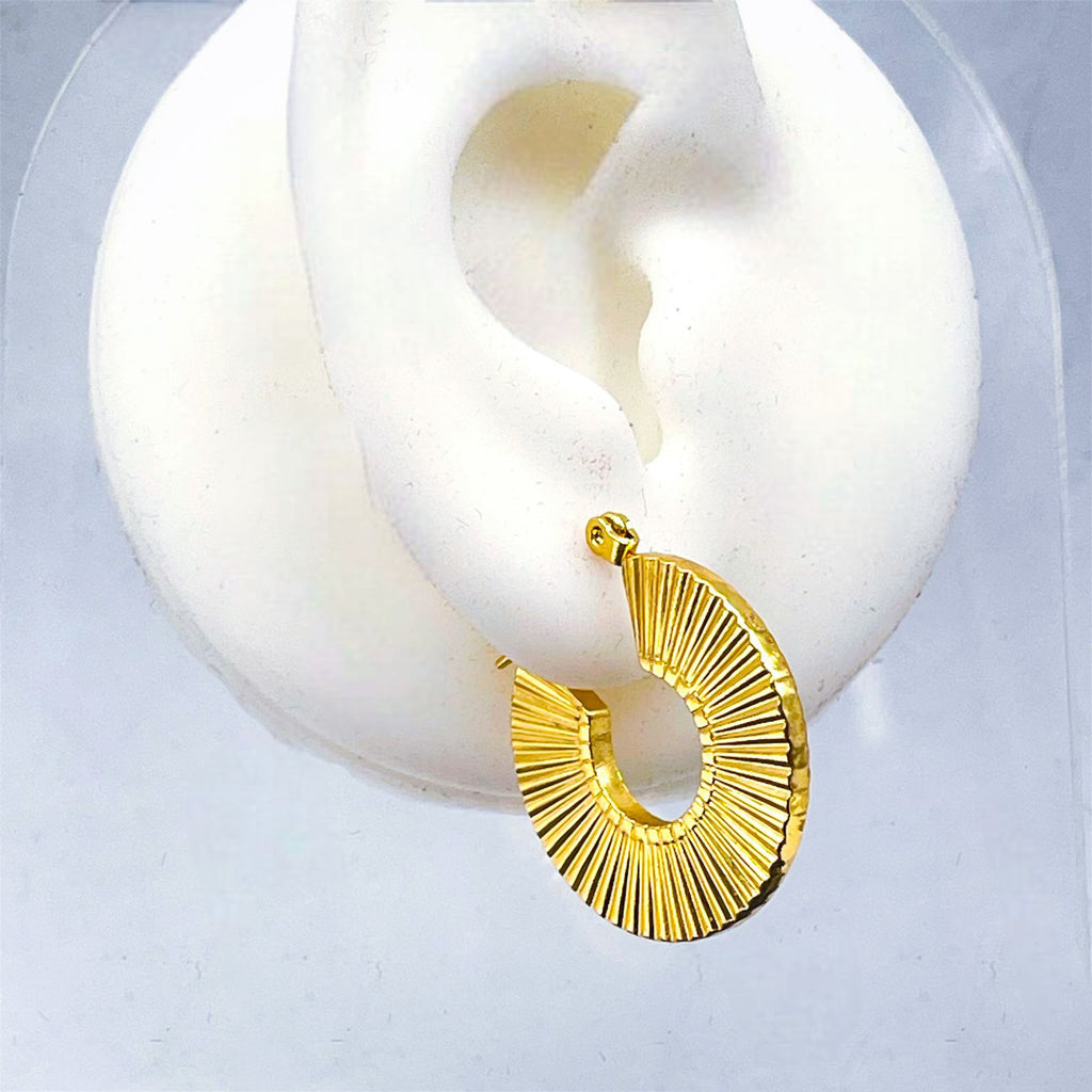 Sun Rays 18K Glossy Gold Stainless Steel Hoop Earrings For Women Bulk
