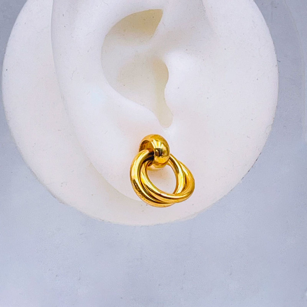 Omega Twin Rings 18K Glossy Gold Stainless Steel Stud Earrings Bulk