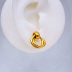 Omega Twin Rings 18K Glossy Gold Stainless Steel Stud Earrings Bulk