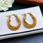 Triple Rings Gold Stainless Steel Anti Tarnish Hoop Earrings Bulk