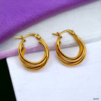 Triple Rings Gold Stainless Steel Anti Tarnish Hoop Earrings Bulk